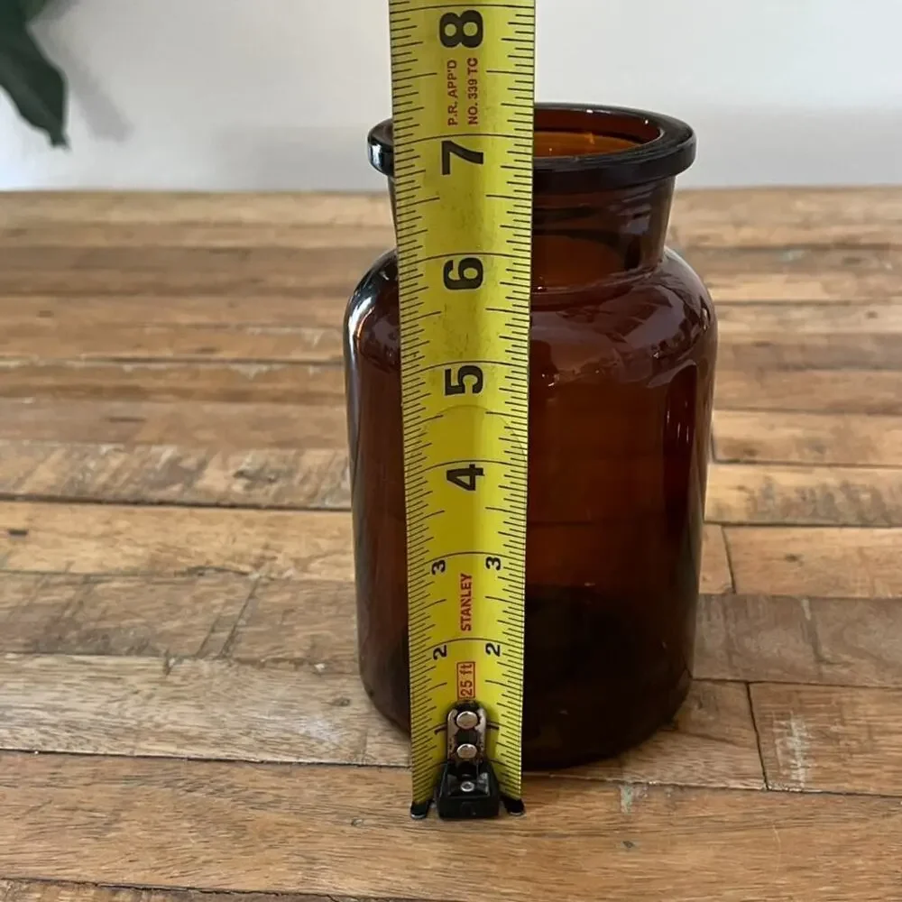 Vintage Belgium Brown Amber Glass Container Apothecary Jar Bubble Lid